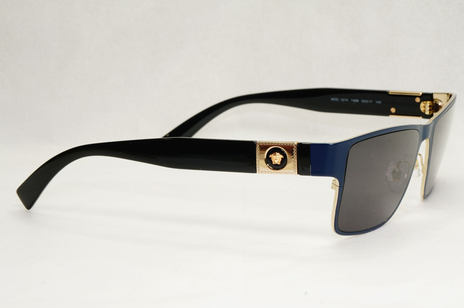 Versace Sunglasses Dark Blue Black Gold Square Metal Rectangle MOD VE 1274 55 [a