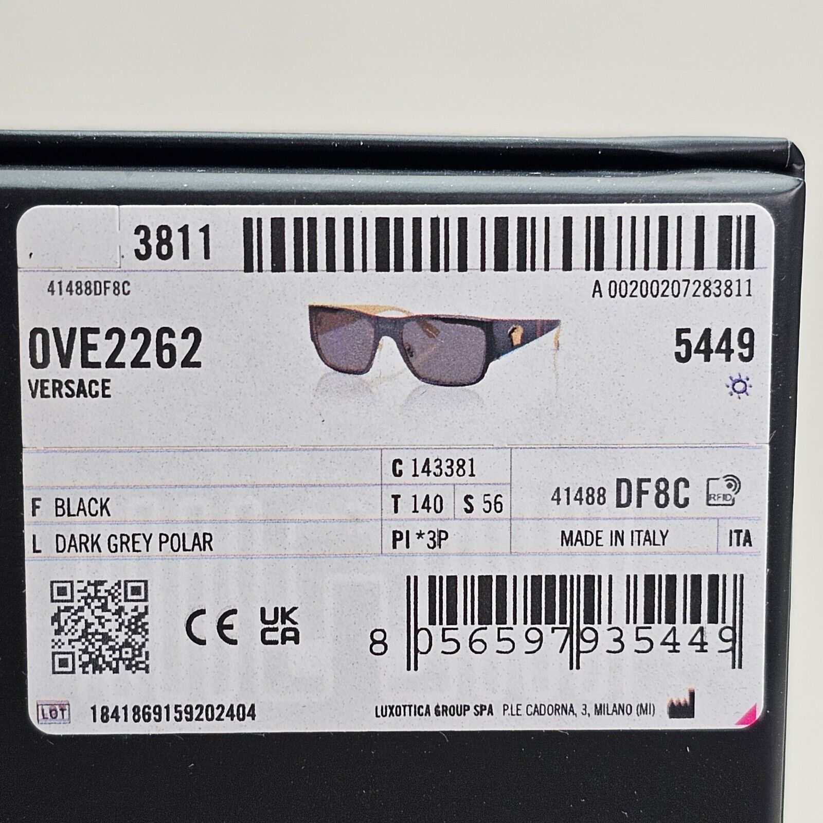 Versace Sunglasses Black Polarised Gold Medusa Square Metal MOD VE 2262 1433/81