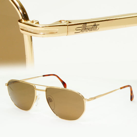 Silhouette 1990s Austria Vintage Sunglasses Gold Pilot Brown M7217 V6050 030123
