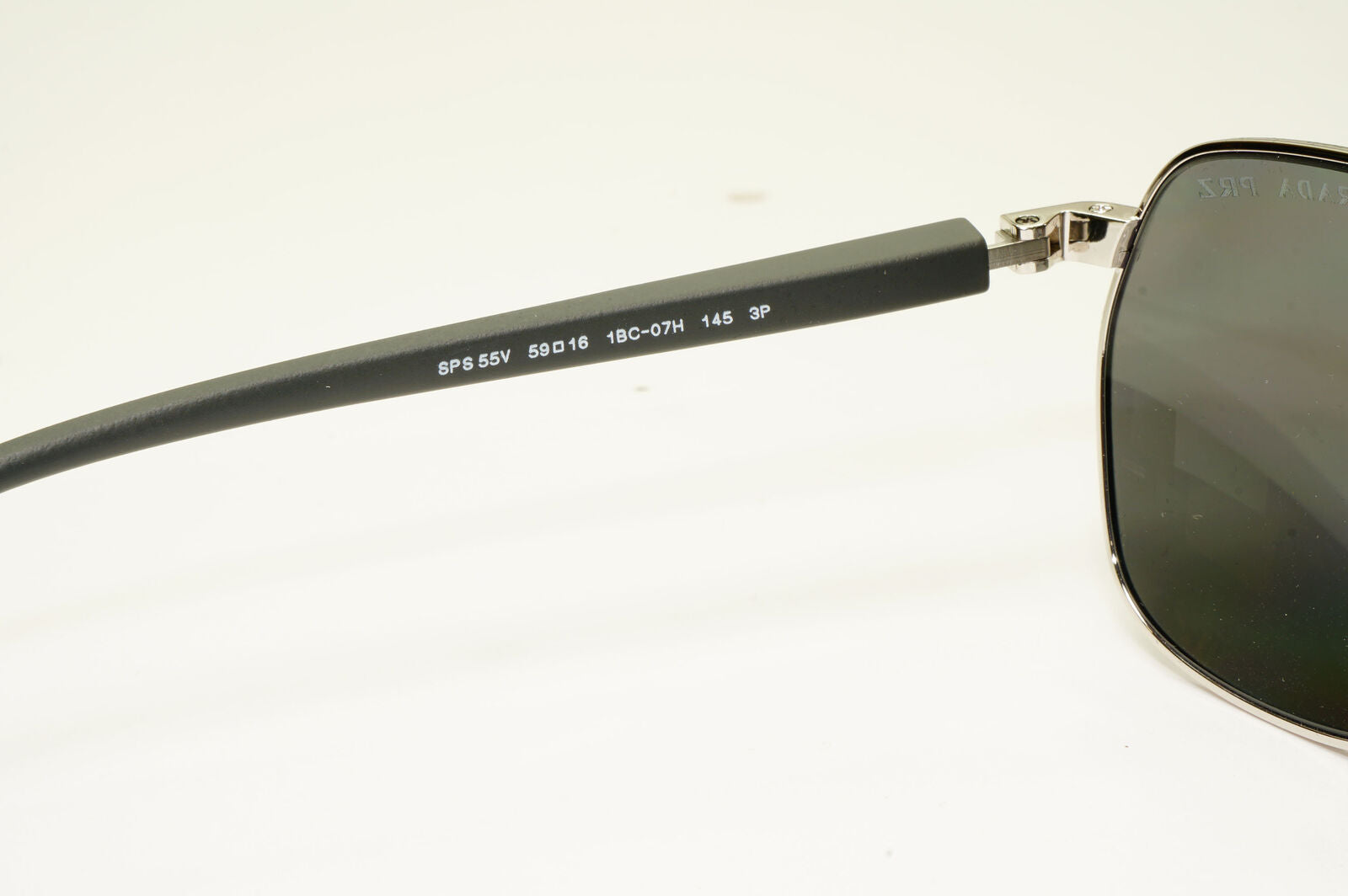 Prada Silver Black Polarised Sunglasses Pilot Mens Square SPS 55V PS55VS 1BC-07H