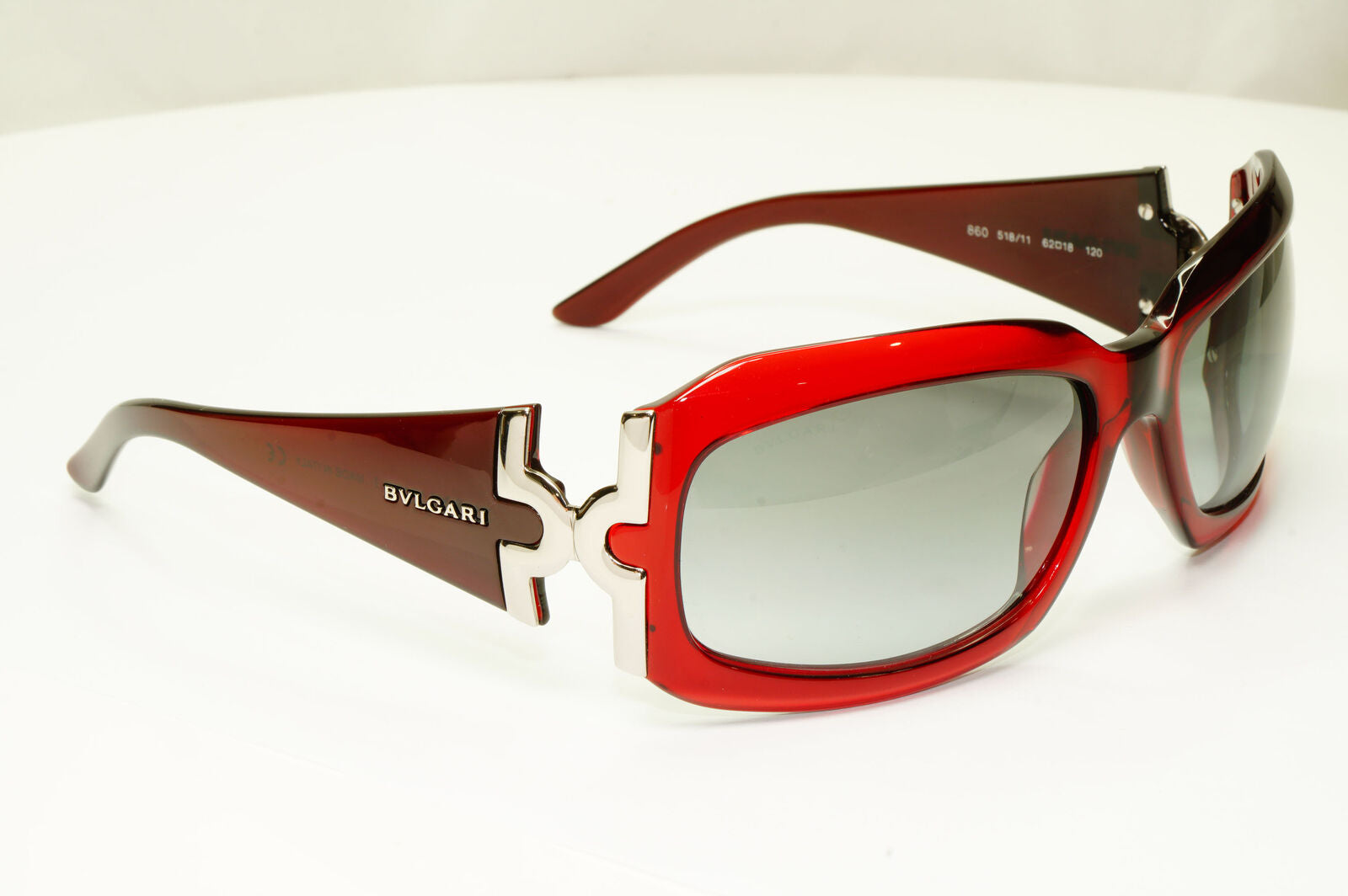 Bvlgari 2005 Vintage Sunglasses Red Burgundy Grey Silver Womens Wrap 860 518/11
