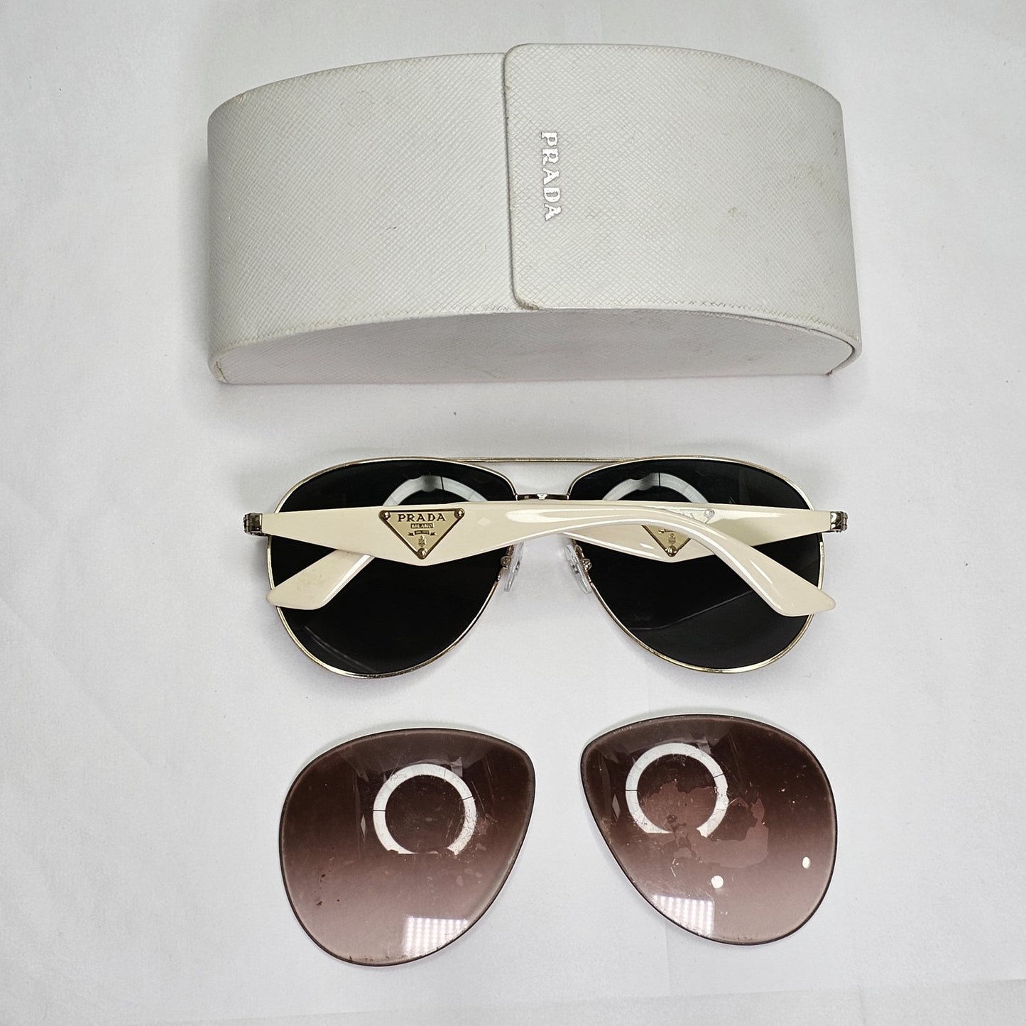 Prada Sunglasses Triangle Black White Pilot PR53QS SPR 53Q ZVN-0A6 60mm 151223