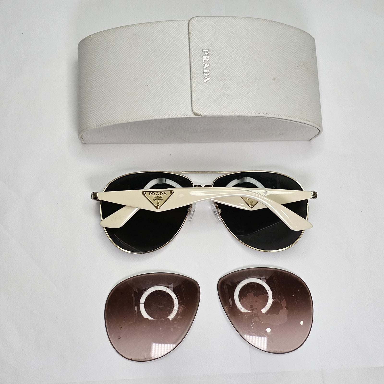 Prada Sunglasses Triangle Black White Pilot PR53QS SPR 53Q ZVN-0A6 60mm 151223