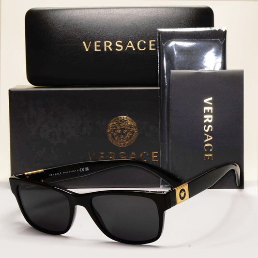Versace Sunglasses Black Gold Medusa Square Glossy MOD VE 3295 GB1 56mm