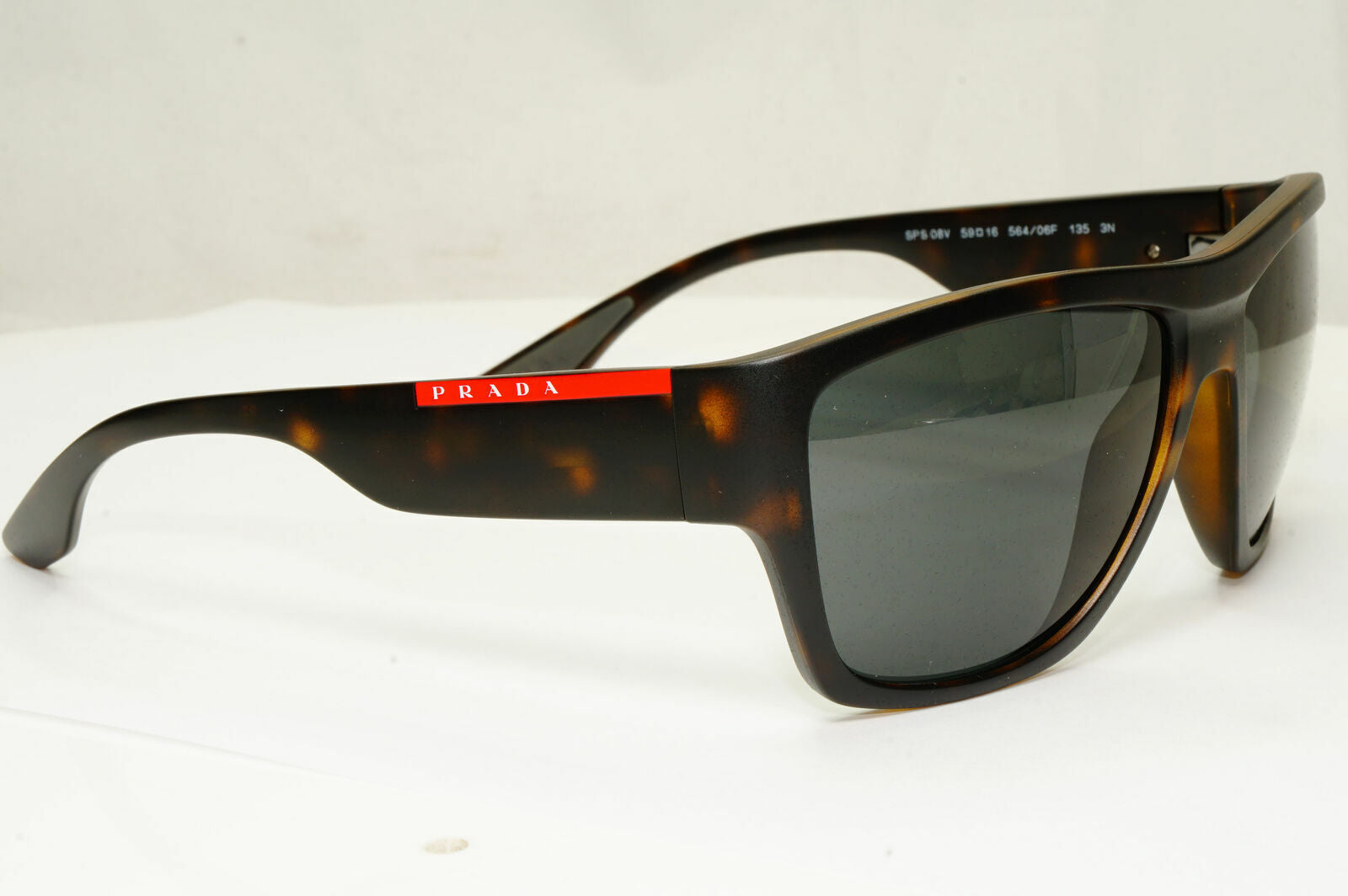 Prada Sunglasses Grey Brown Havana Mens Square SPS 08V 564-06F Red Stripe Sport