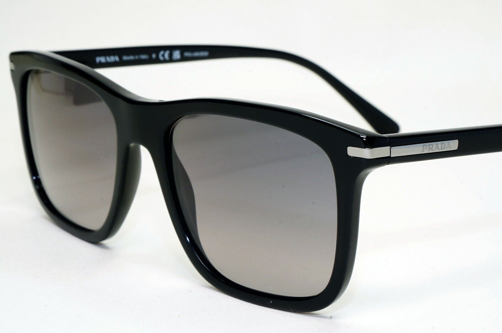 Prada Sunglasses Black Grey Polarized Glass Lens Square PR18WS SPR 18W 1AB-09G