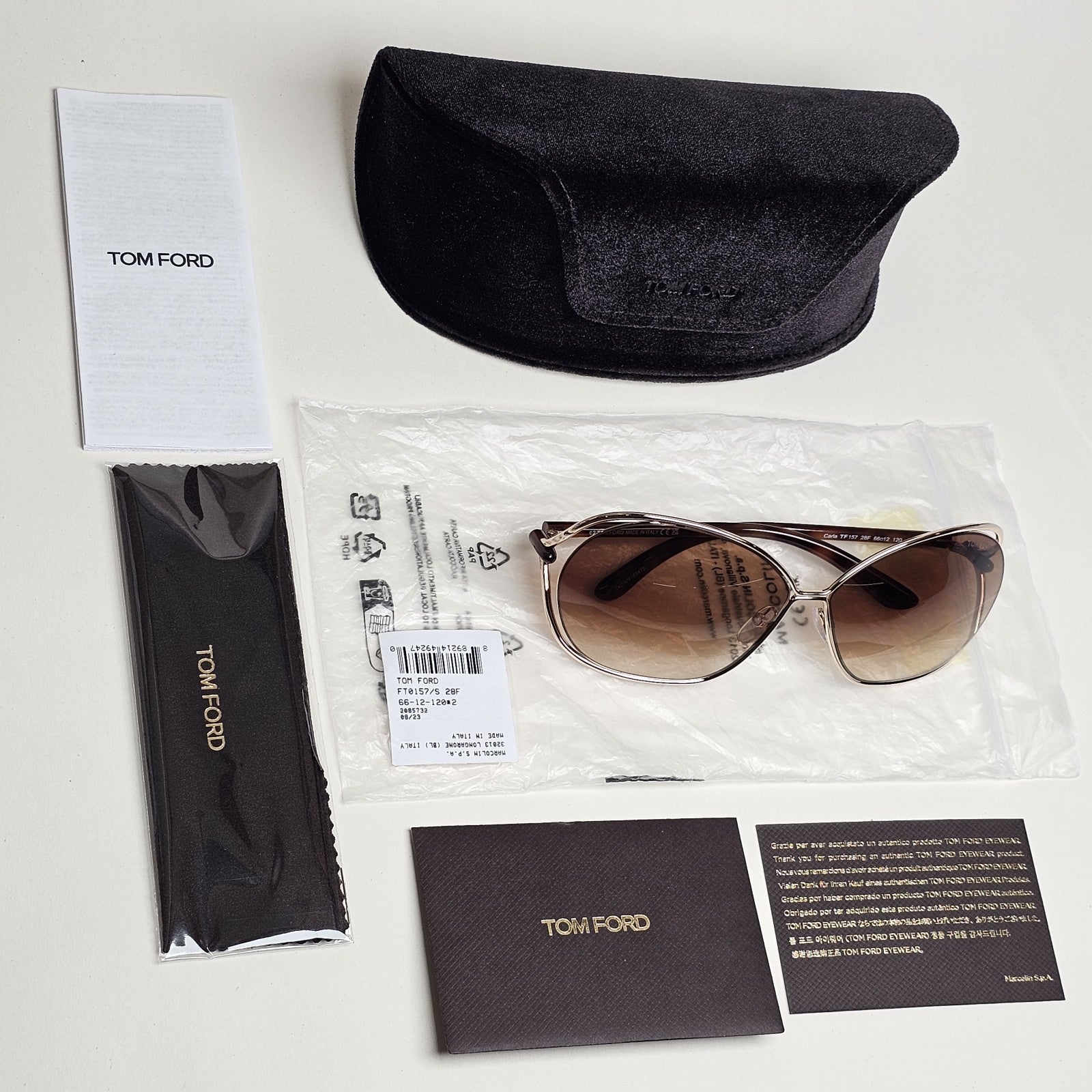 Tom Ford Sunglasses Carla Gold Tortoise Brown Gradient FT0157 TF 157 28F