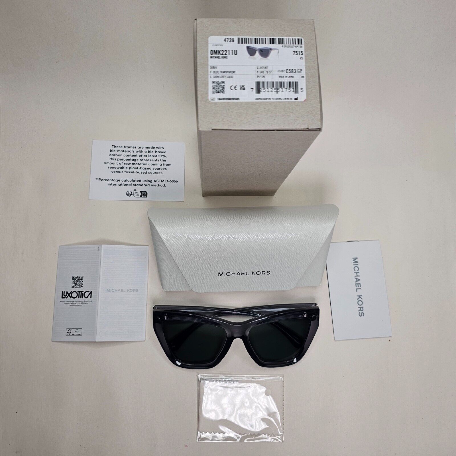 Michael Kors Sunglasses Dubai Grey Transparent Square MK 2211U 3970/87