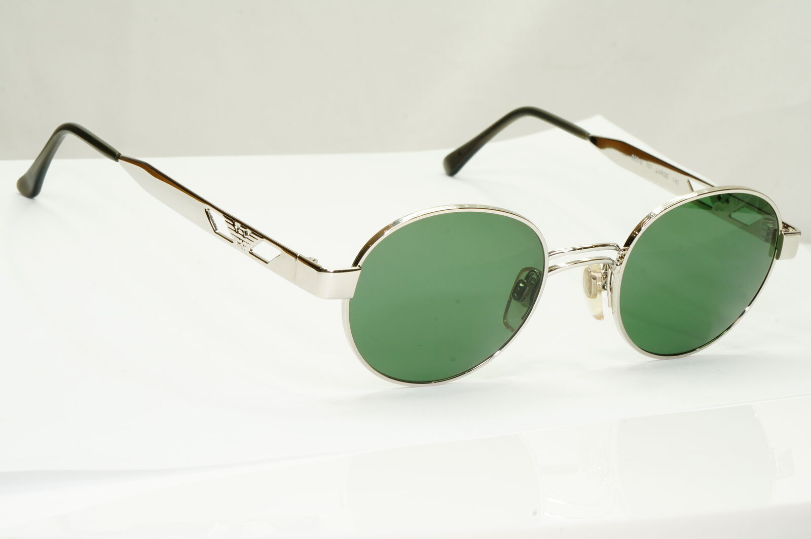 Emporio Armani Sunglasses 1997 Vintage Silver Round Green Eagle Metal 023-S 707