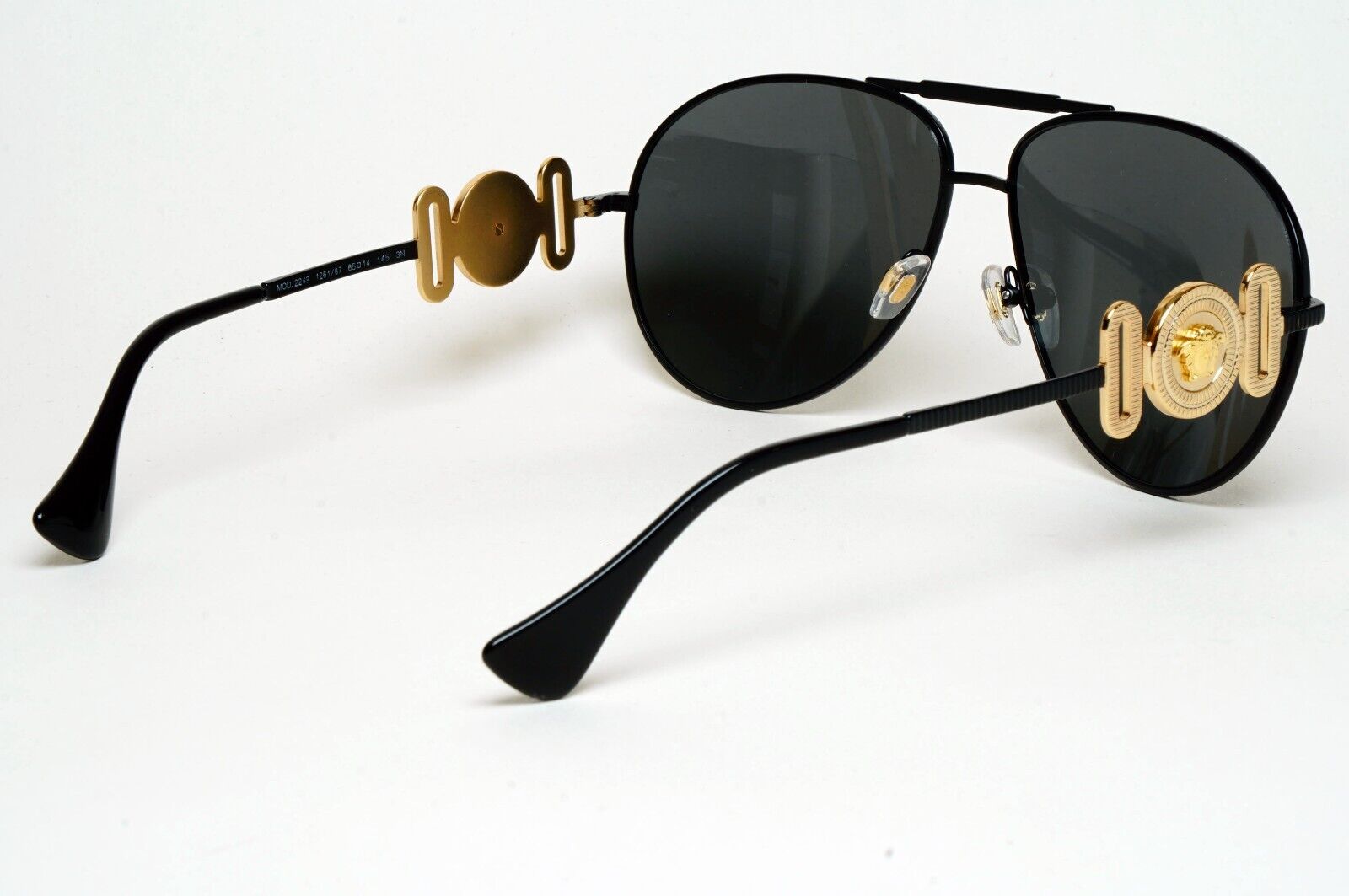 Versace Sunglasses Black Matte Gold Medusa Pilot MOD VE 2249 1261/87 65mm