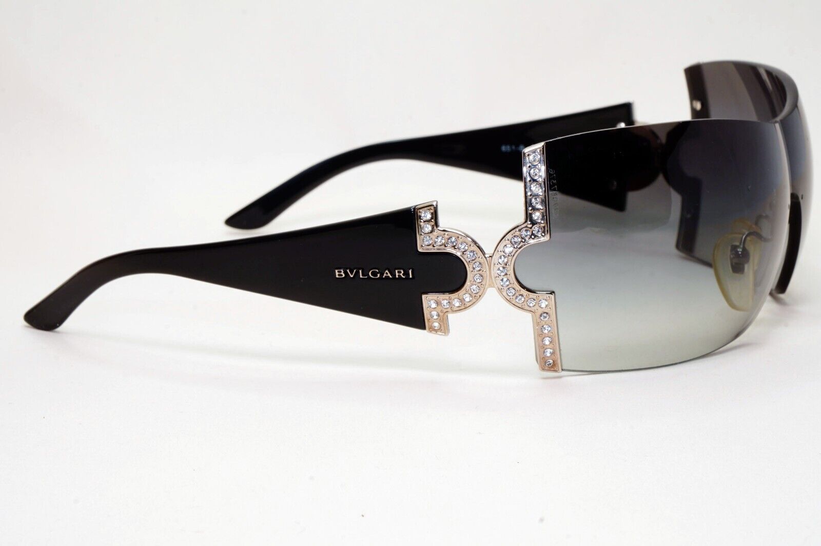 Bvlgari Sunglasses 2008 Vintage Large Shield Black Silver 651-B 939/8G 021124