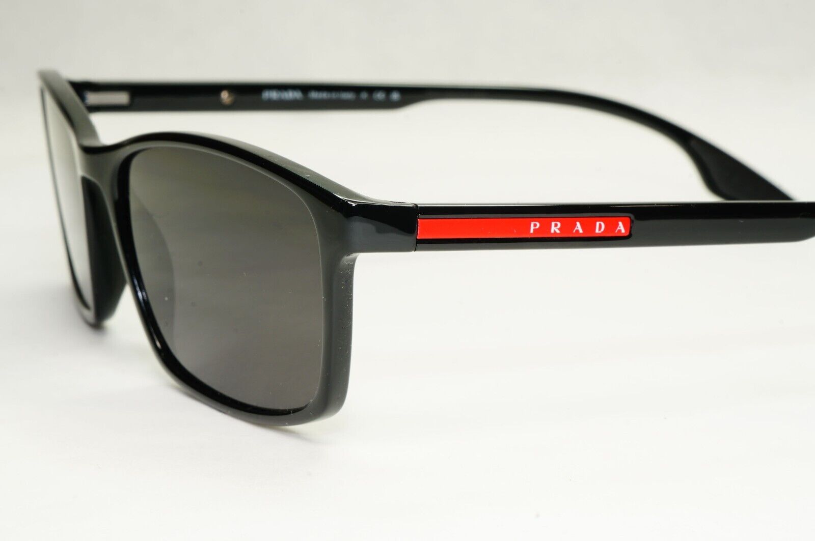 Prada Sunglasses Black Rectangle Glossy Red Stripe PS04MV VPS 04M 1AB-1O1 56mm