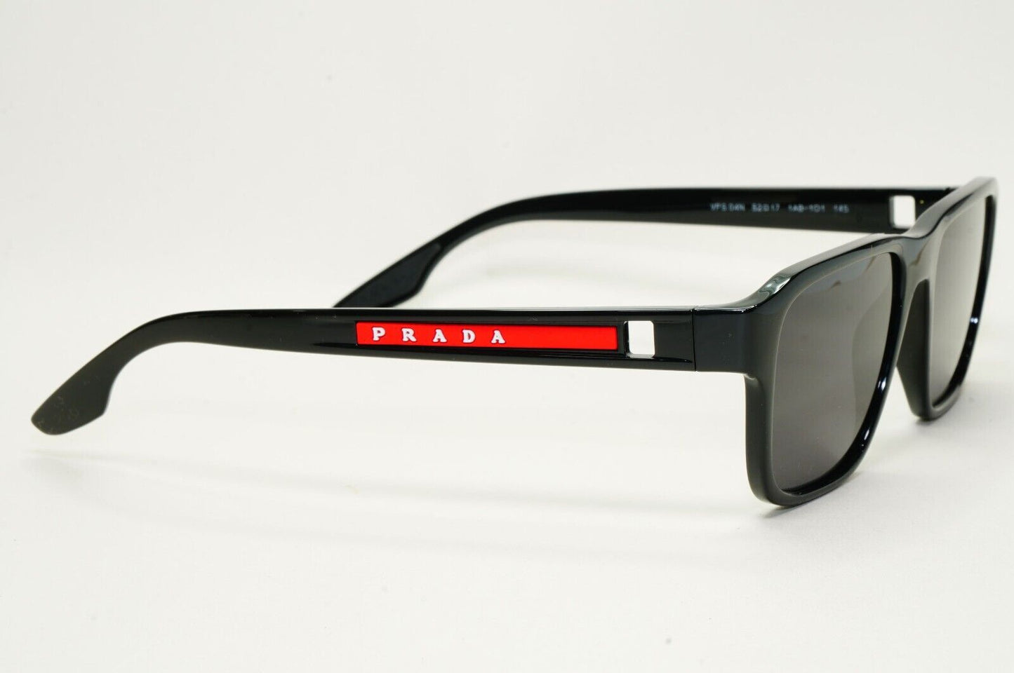 Prada Sunglasses Black Glossy Square Linea Rossa PS04NV VPS 04N 1AB-1O1 52mm