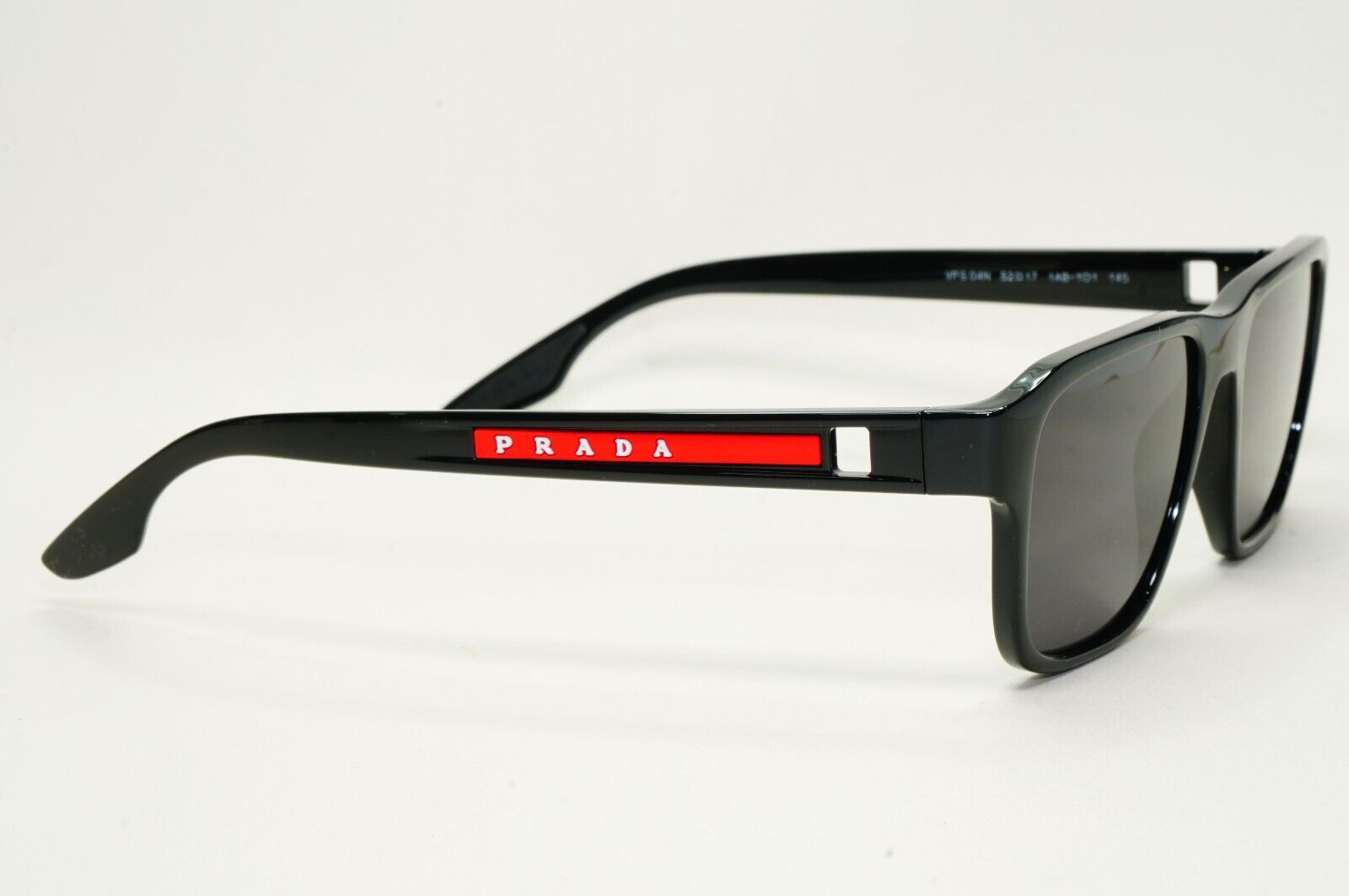 Prada Sunglasses Black Glossy Square Linea Rossa PS04NV VPS 04N 1AB-1O1 52mm
