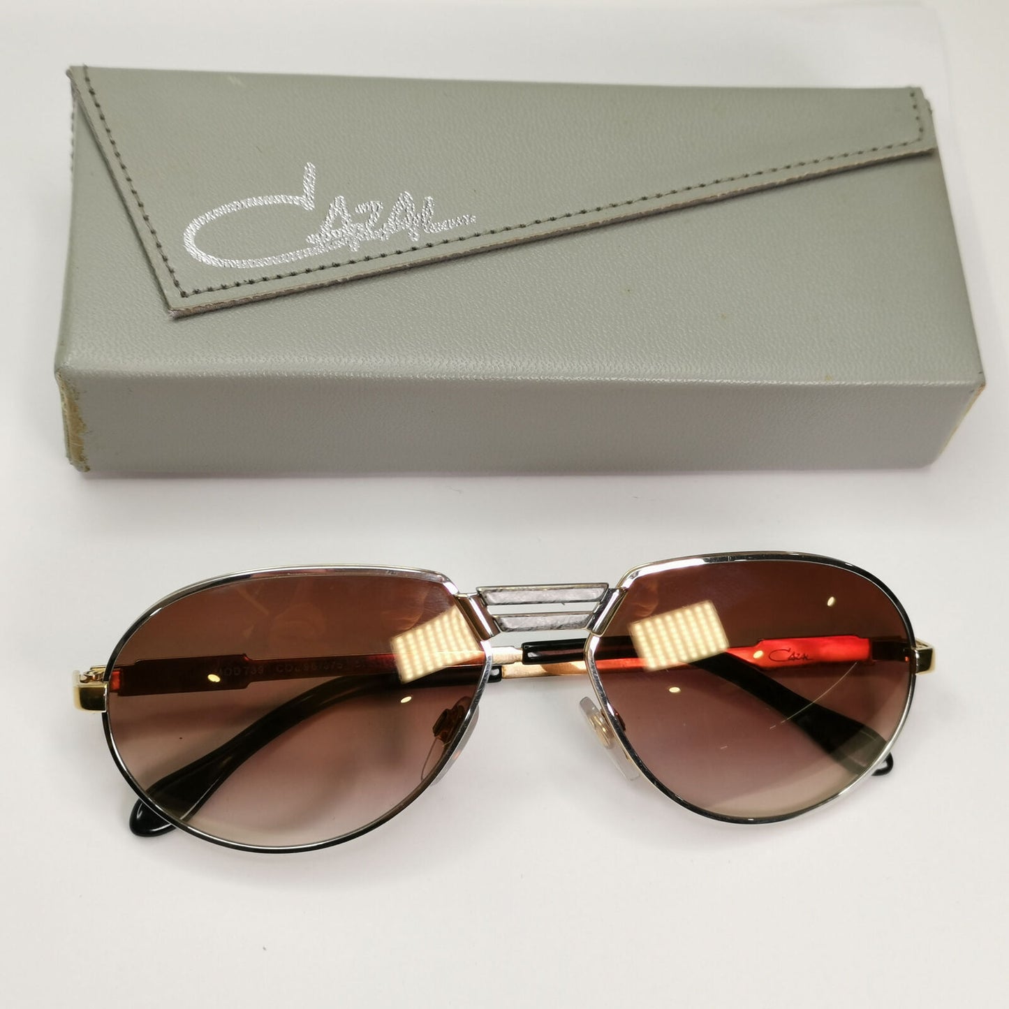Cazal 1990s Gold Sunglasses Vintage Pilot Silver Brown MOD 739 COL 96/375 181022