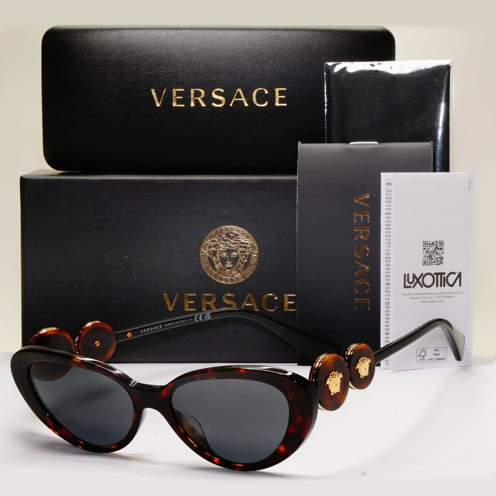 Versace Sunglasses Cat Eye Medusa Havana Brown Grey MOD VE 4433-U 108/87 54mm