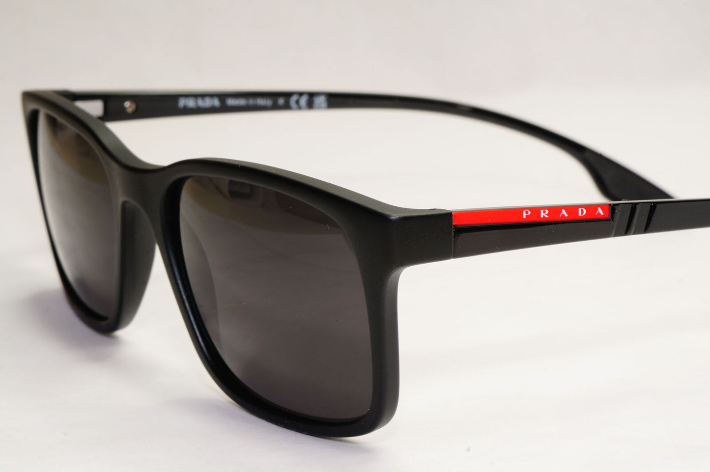 Prada Sunglasses Black Matte Square Red Stripe PS01LV VPS 01L 1BO-1O1 52mm