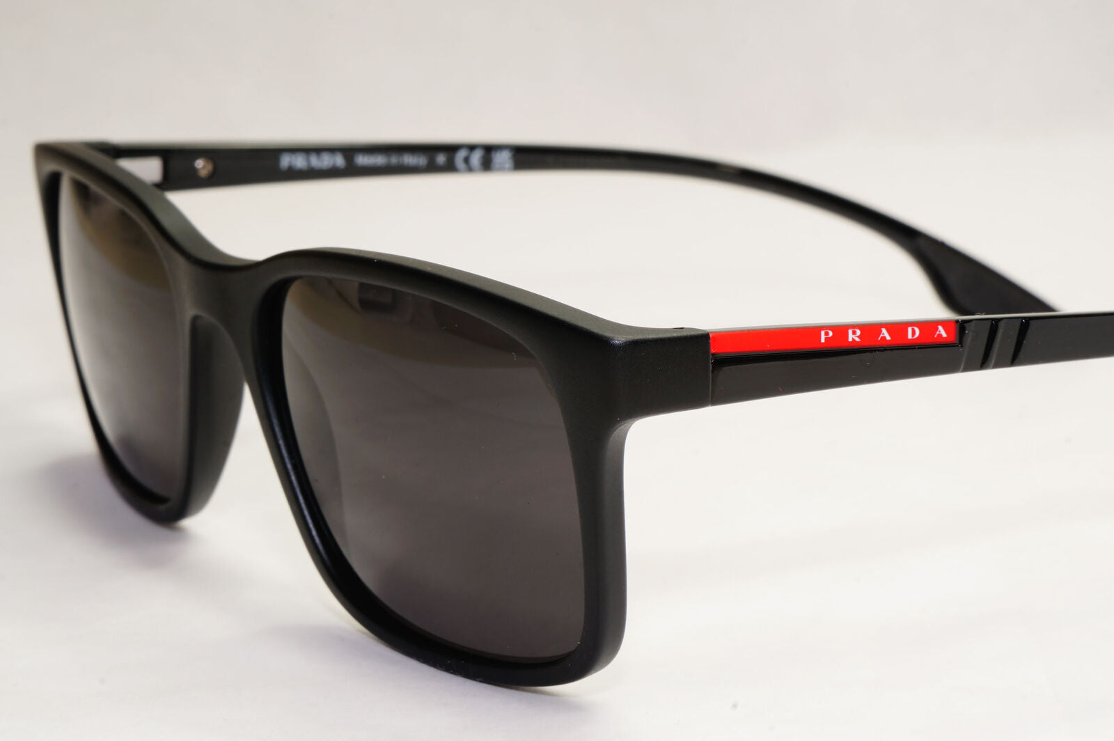 Prada Sunglasses Black Matte Square Red Stripe PS01LV VPS 01L 1BO-1O1 52mm