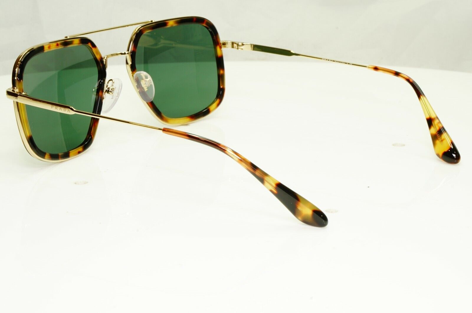Prada Gold Brown Green Tortoise Sunglasses Pilot Square Metal SPR 57X 02A-728