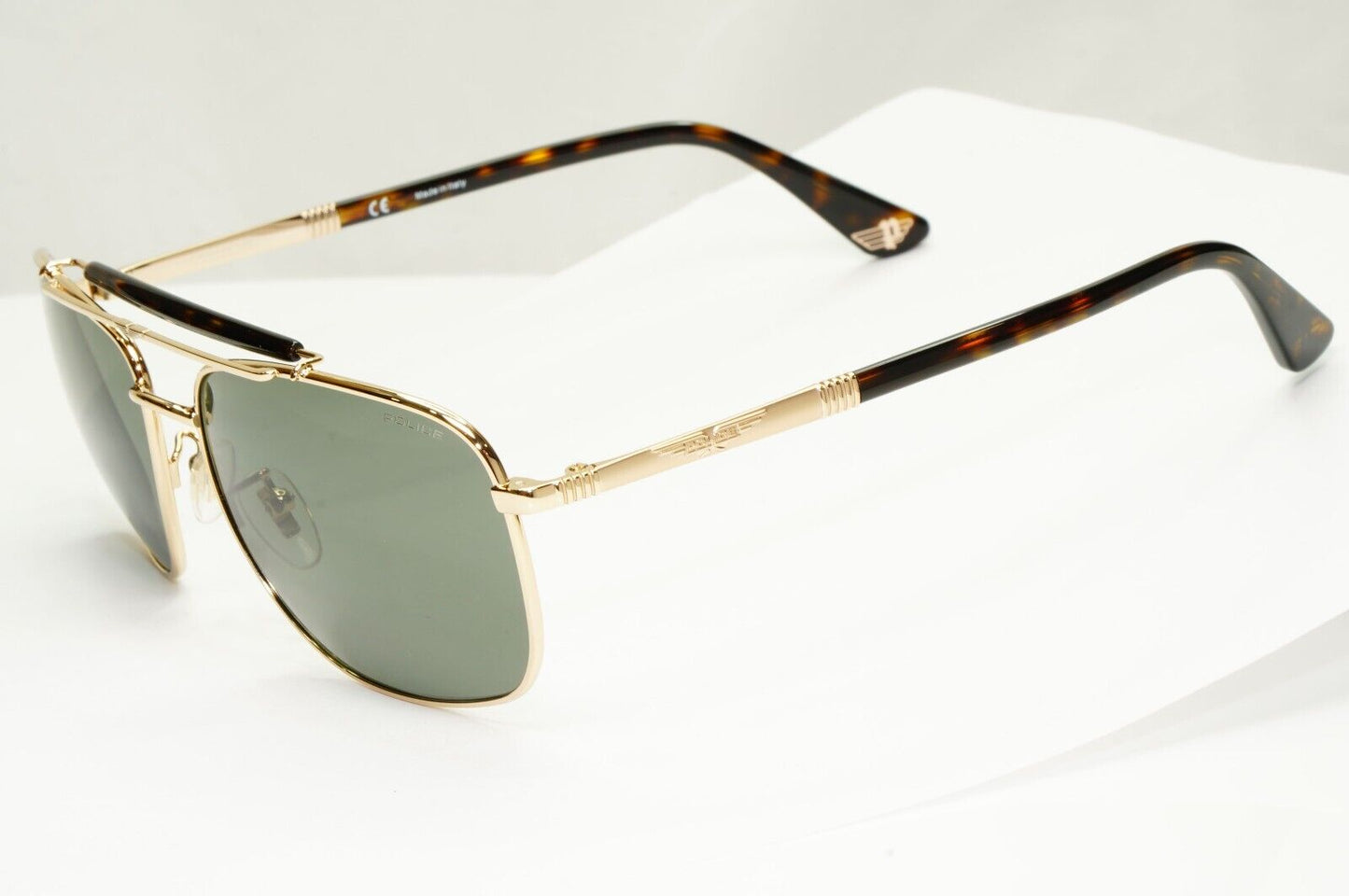 Police Gold Green Sunglasses Pilot Brow Bar Origins 44 SPL D43 COL 349K 58mm