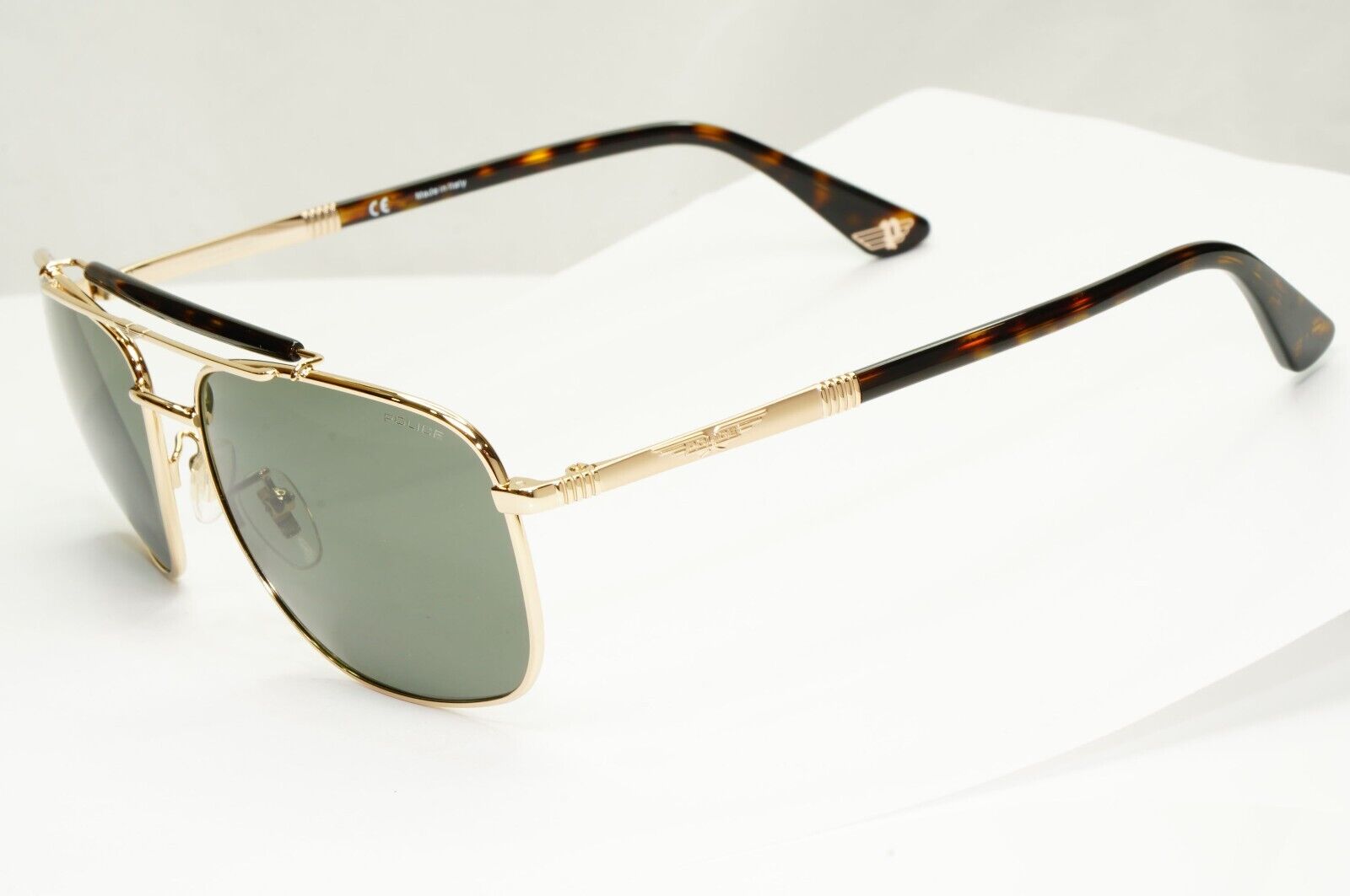 Police Gold Green Sunglasses Pilot Brow Bar Origins 44 SPL D43 COL 349K 58mm