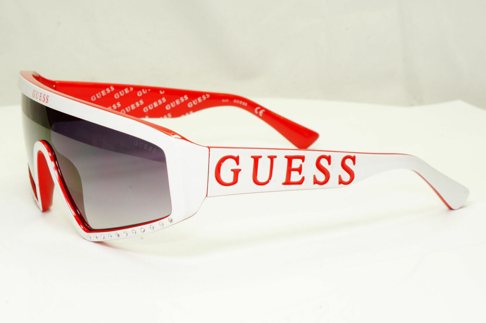 Guess Sunglasses Shield Visor Mens Womens  White Red Grey GU 7695-S 21B Blogger