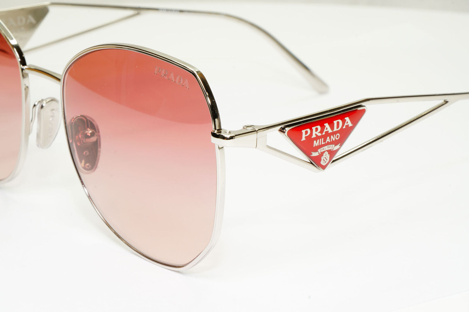 Prada Triangle Logo Sunglasses Silver Pale Red PR57YS SPR 57Y 1BC-09Q 290323