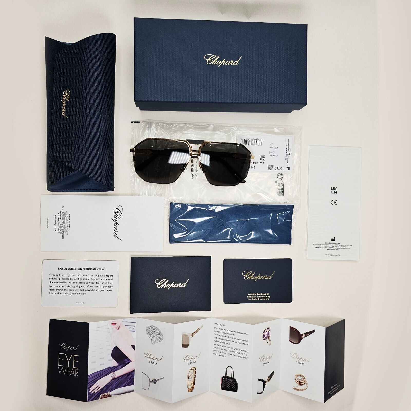 Chopard Sunglasses Gold Wood Polarised Pilot Navigator Grey SCH G61V 400P