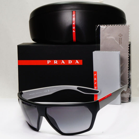 Prada Sunglasses Polarized Black  Wrap Grey Rubber PS08US SPS 08U 453-5W1 [a]