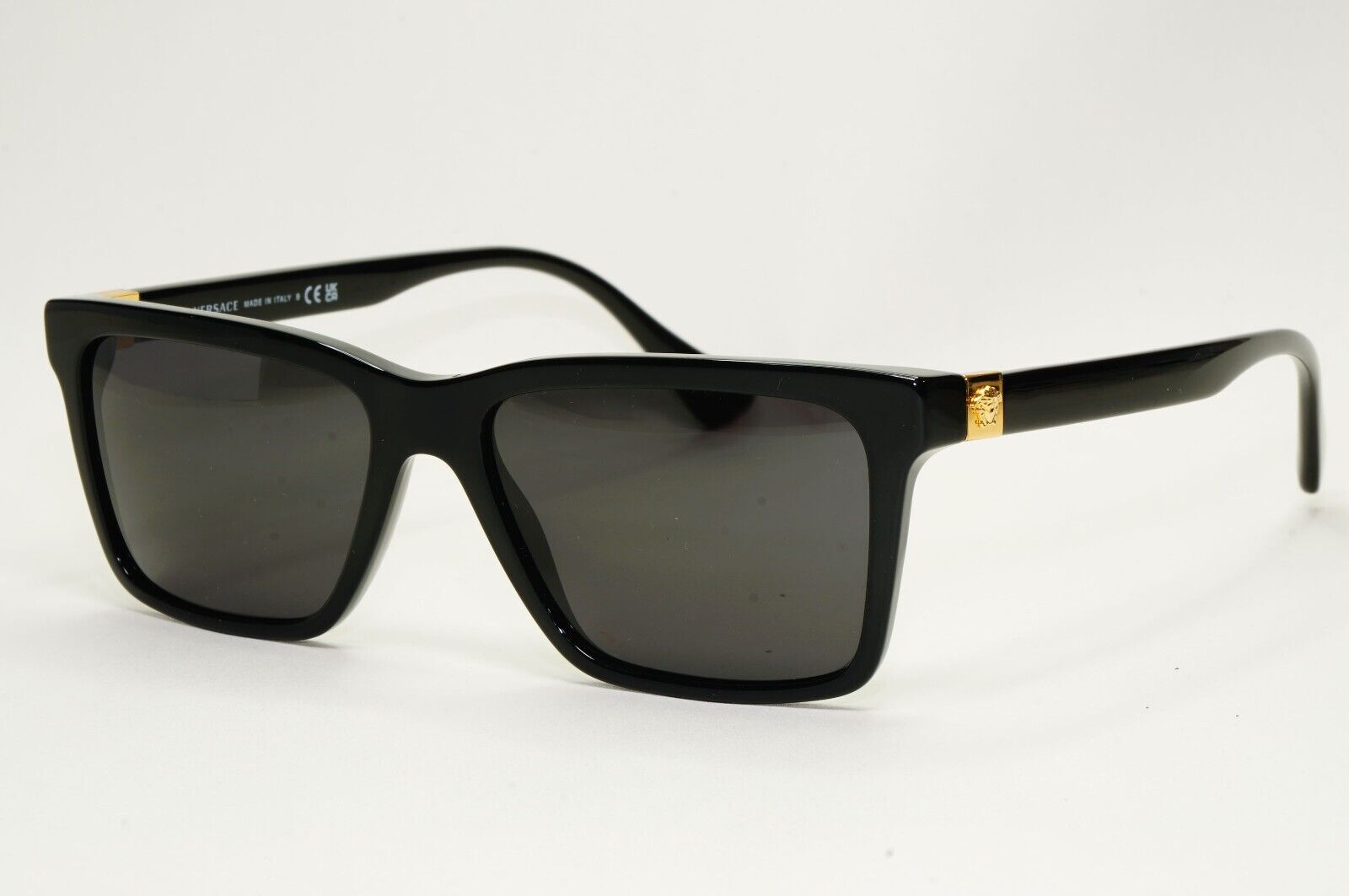 Versace Sunglasses Black Square Glossy Gold Medusa MOD VE 3328 GB1 54mm