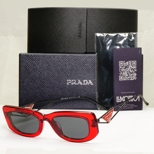 Prada Triangle Logo Sunglasses Red Black Crystal Square PR14YS SPR 14Y 08Z-5S0