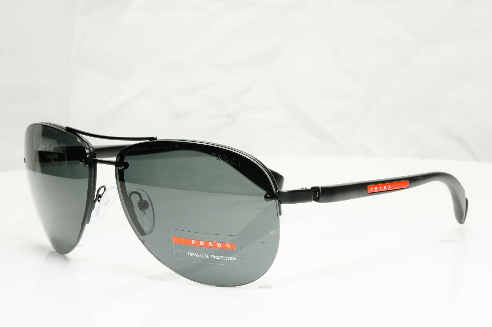 Authentic Prada Mens Sunglasses Black Pilot SPS 56M 1BO-1A1 Rossa Red Stripe
