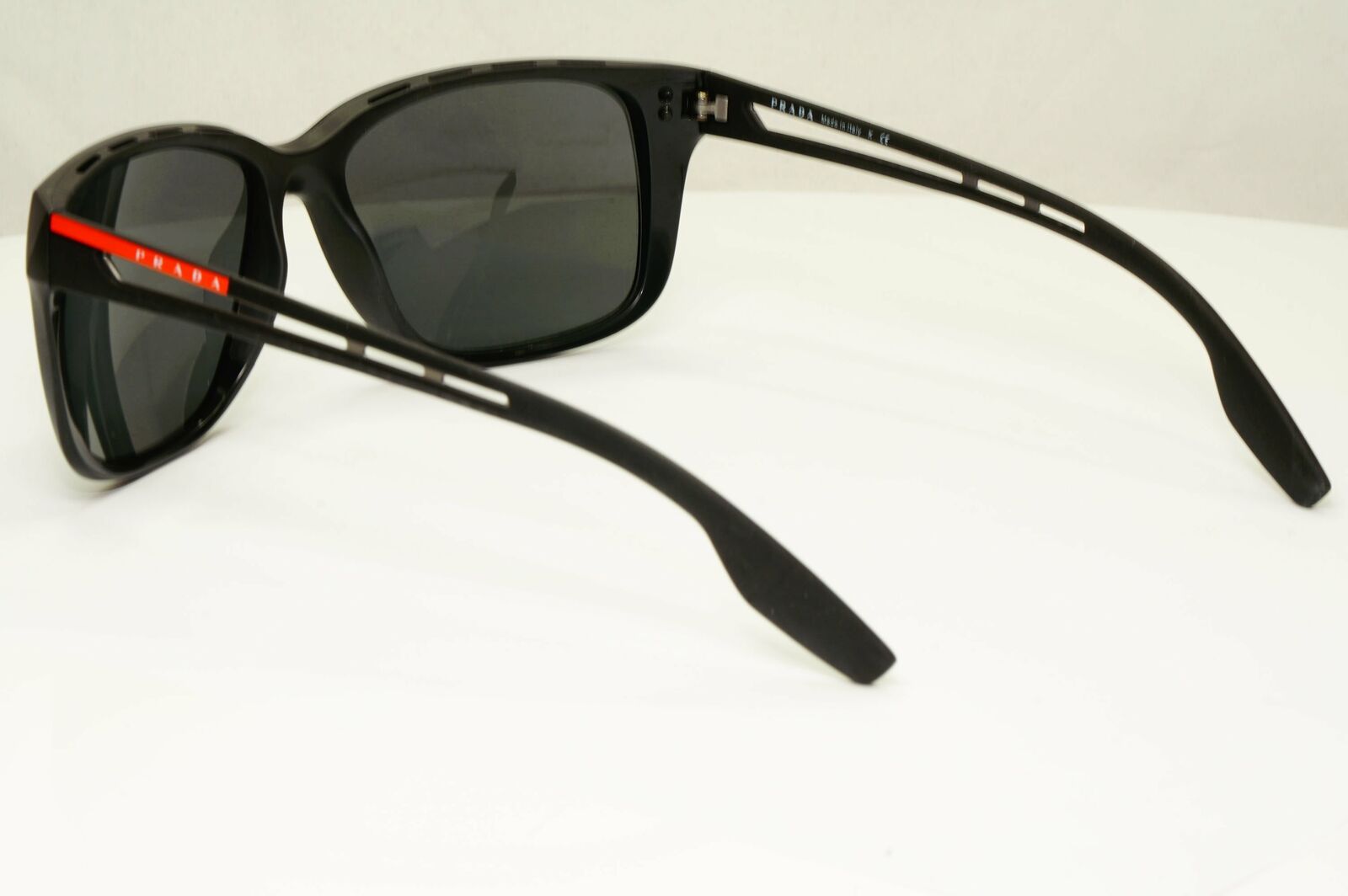 Prada Black Sunglasses Square Mens Designer Sport SPS 03T 1BO-5S0 Red Stripe