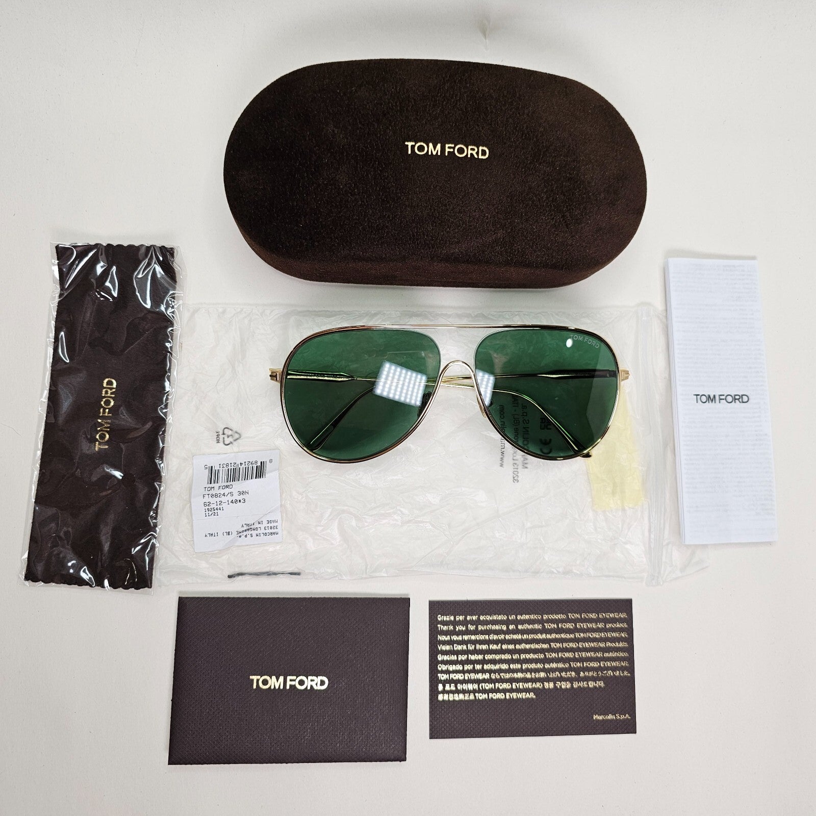 Tom Ford Sunglasses Alec Gold Green Metal Pilot Large FT0824 TF 824 30N 62mm A