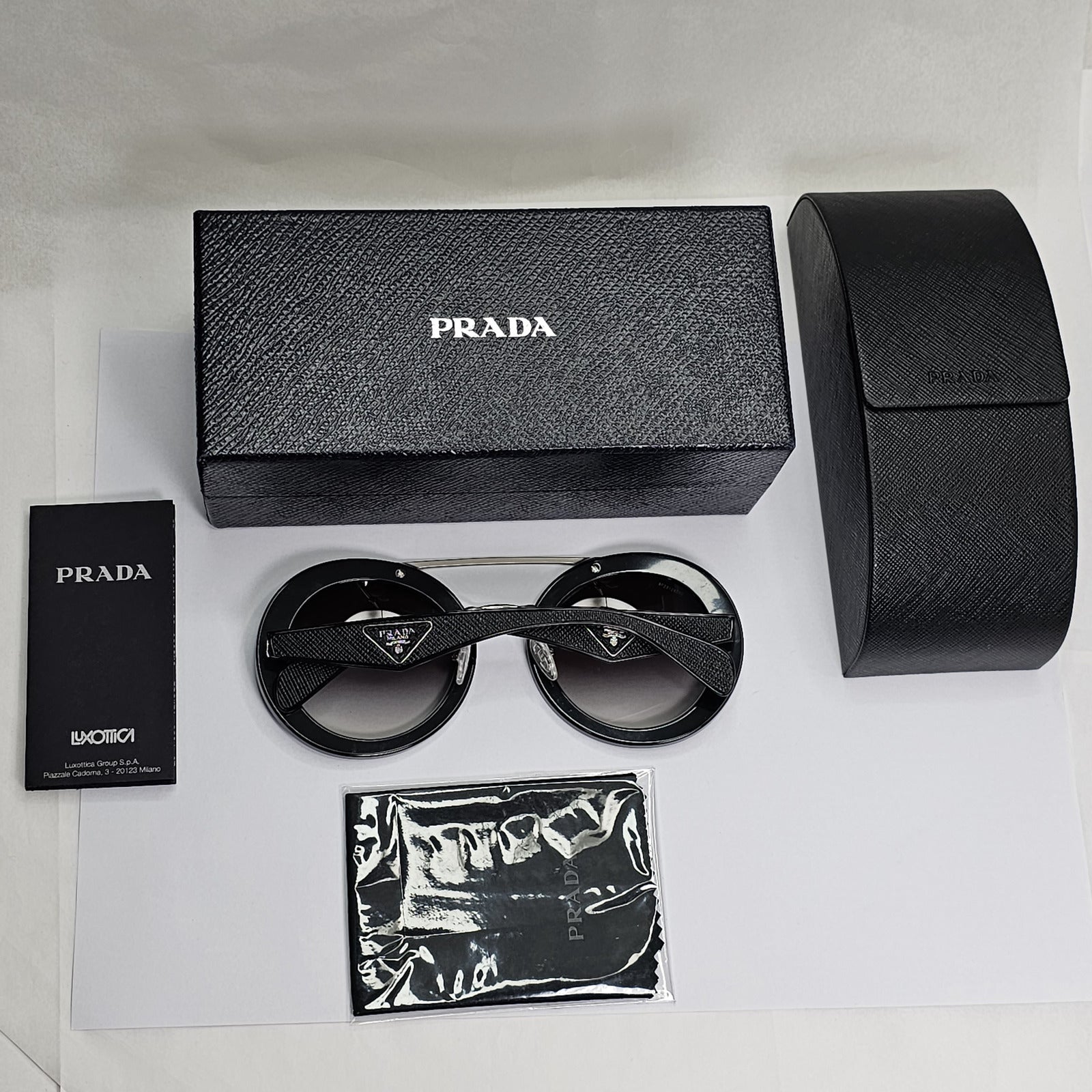 Prada Sunglasses Black Triangle Saffiano Leather PR15SS SPR 15S 1AB-0A7 190224