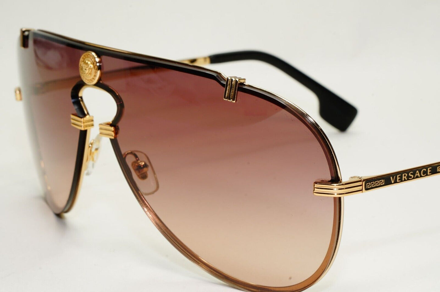 Versace Sunglasses Gold Brown Gradient Medusa Pilot Shield MOD VE 2243 1002/13