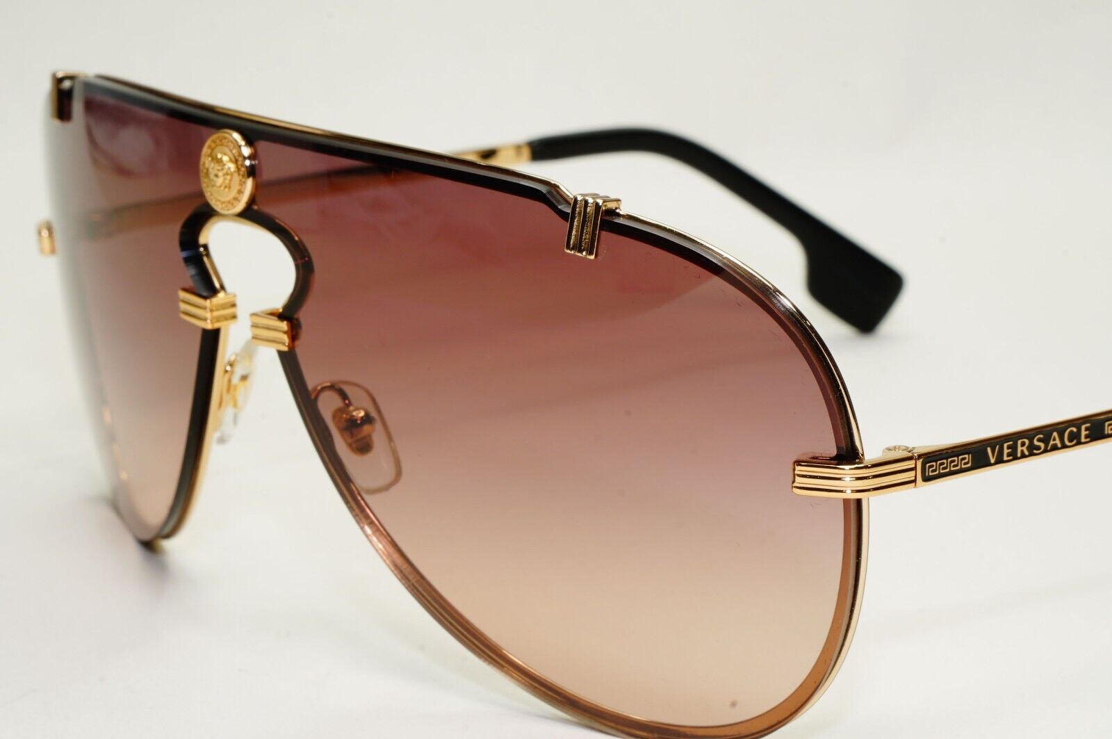 Versace Sunglasses Gold Brown Gradient Medusa Pilot Shield MOD VE 2243 1002/13