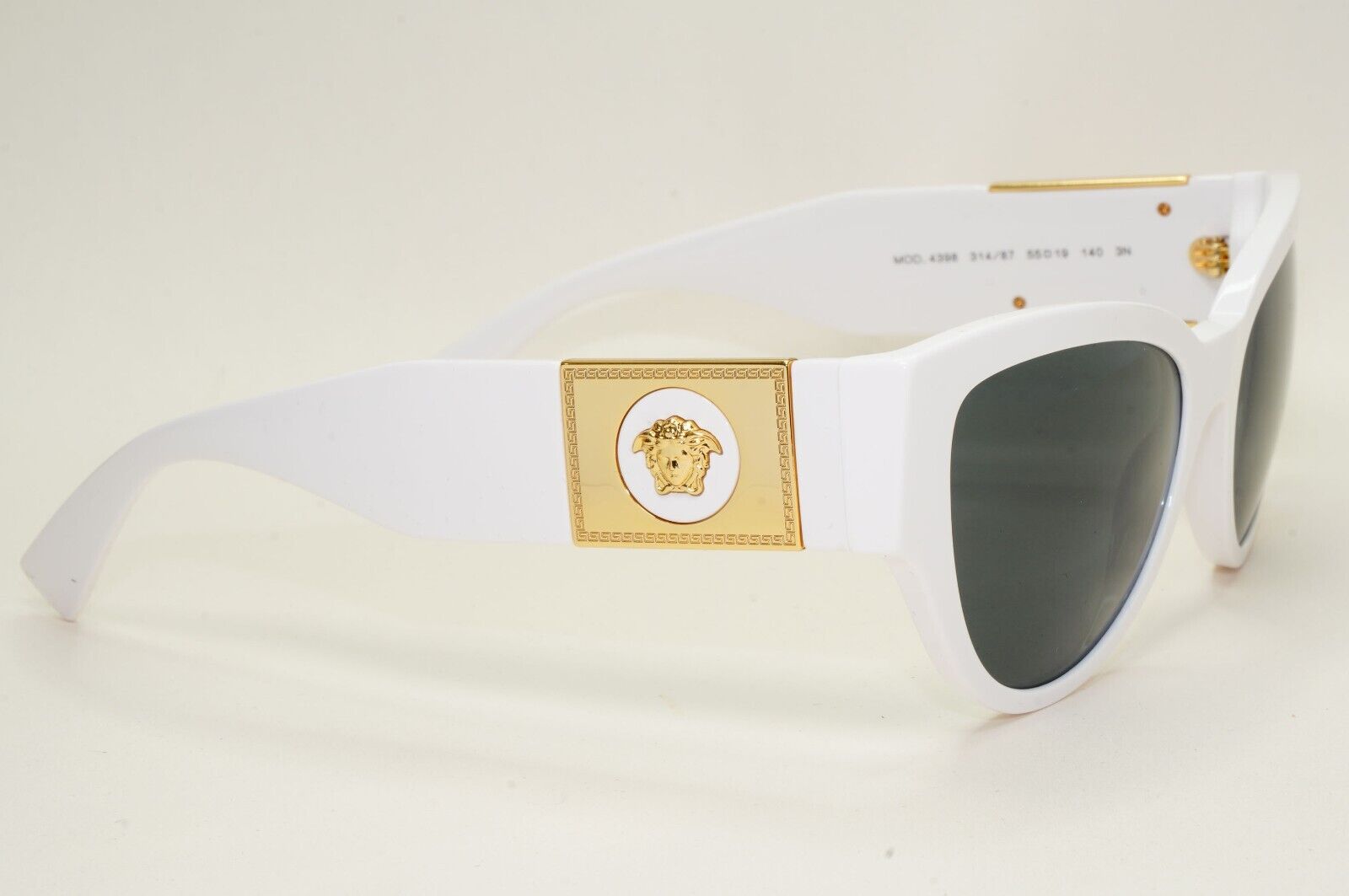 Versace Sunglasses White Gold Medusa Cat Eye Black Dark Grey MOD VE 4398 314/87