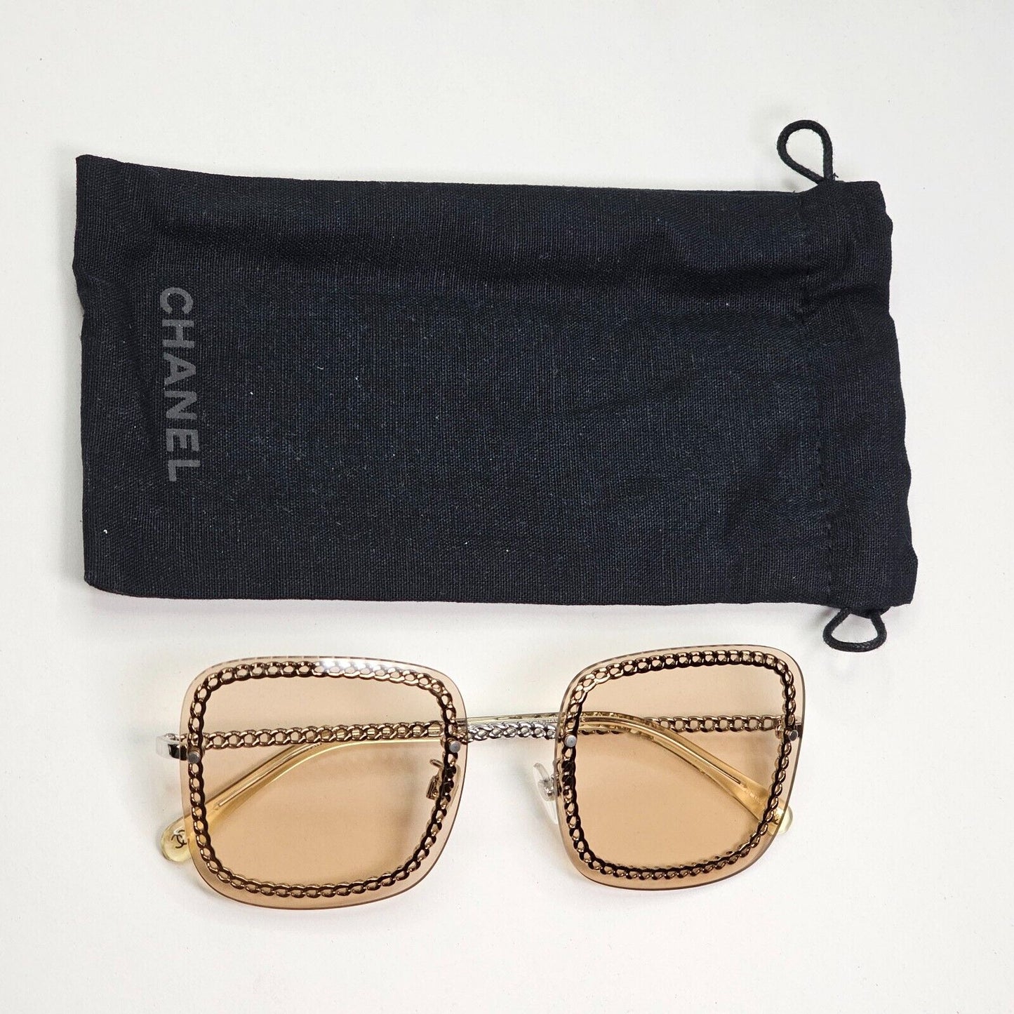 Chanel Sunglasses Chain Square Silver Light Brown Lens 4244 c.124/73 57mm
