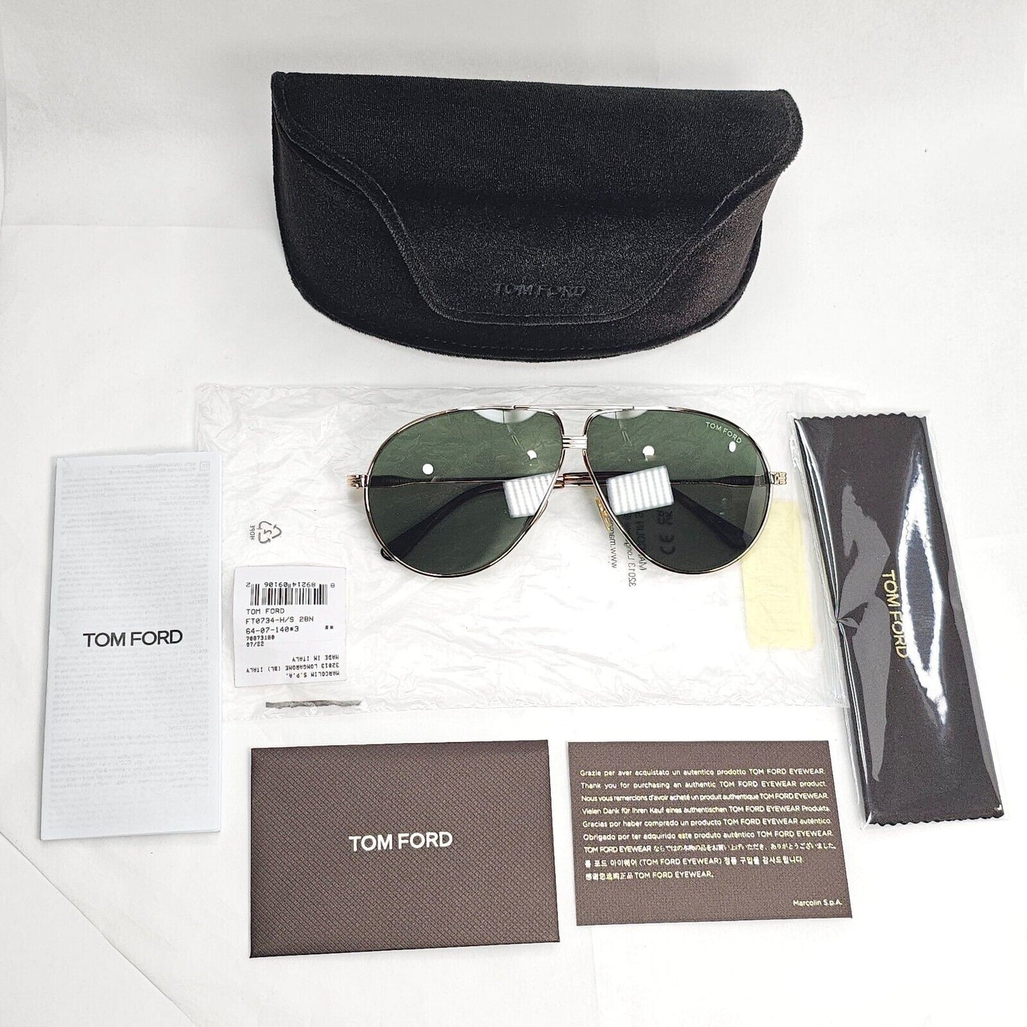 Tom Ford Sunglasses Jet Gold Green Metal Pilot Large FT0734-HTF 734-H 28N 64mm