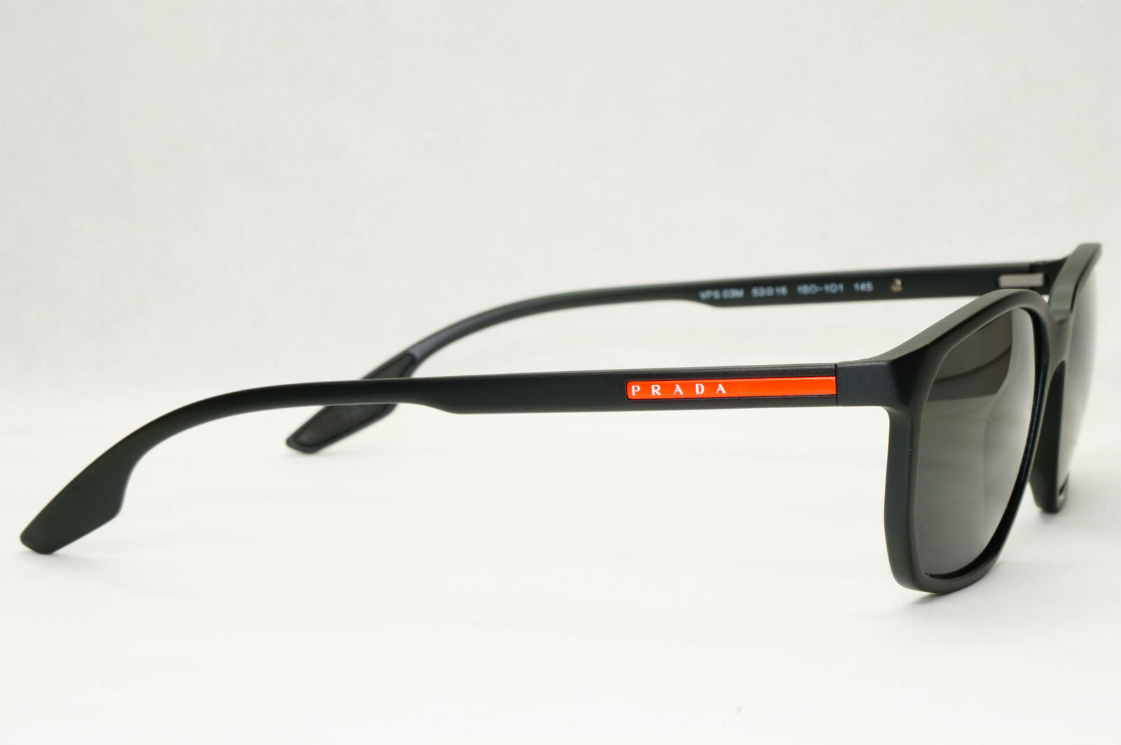 Prada Sunglasses Black Matte Square Red Stripe PS03MV VPS 03M 1BO-1O1 53mm