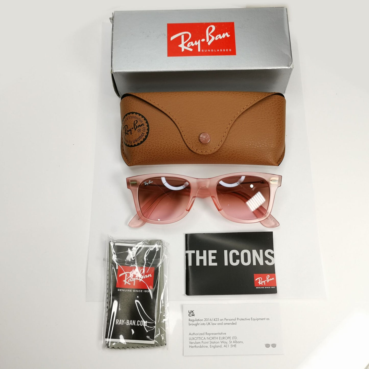 Ray-Ban Sunglasses Wayfarer Ice Pop Watermelon Pink Brown RB 2140 6057/X3 50mm
