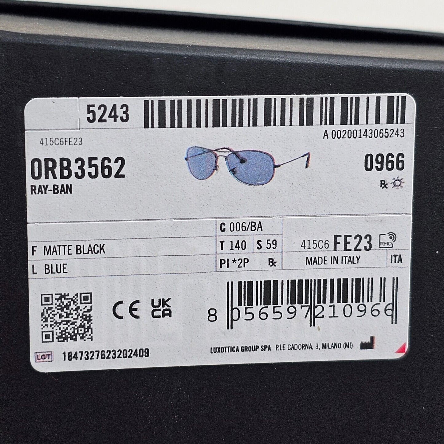 Ray-Ban Sunglasses Polarized Chromance Black Blue Pilot RB 3562 006/BA 59mm [a]