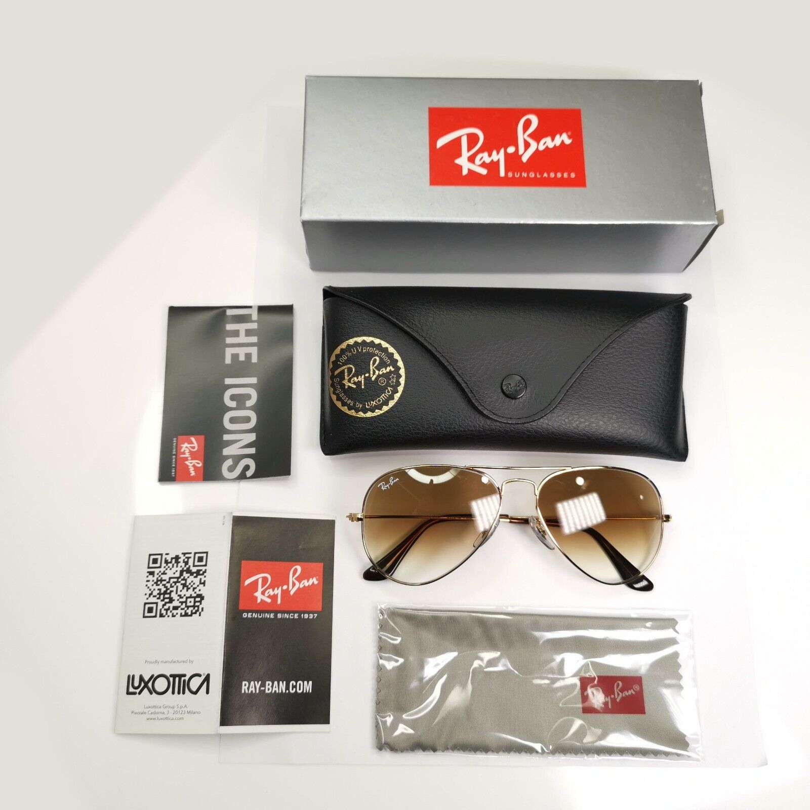 Ray-Ban Sunglasses Aviator Gold Brown Gradient RB 3025 Aviator 001/51 55mm Small