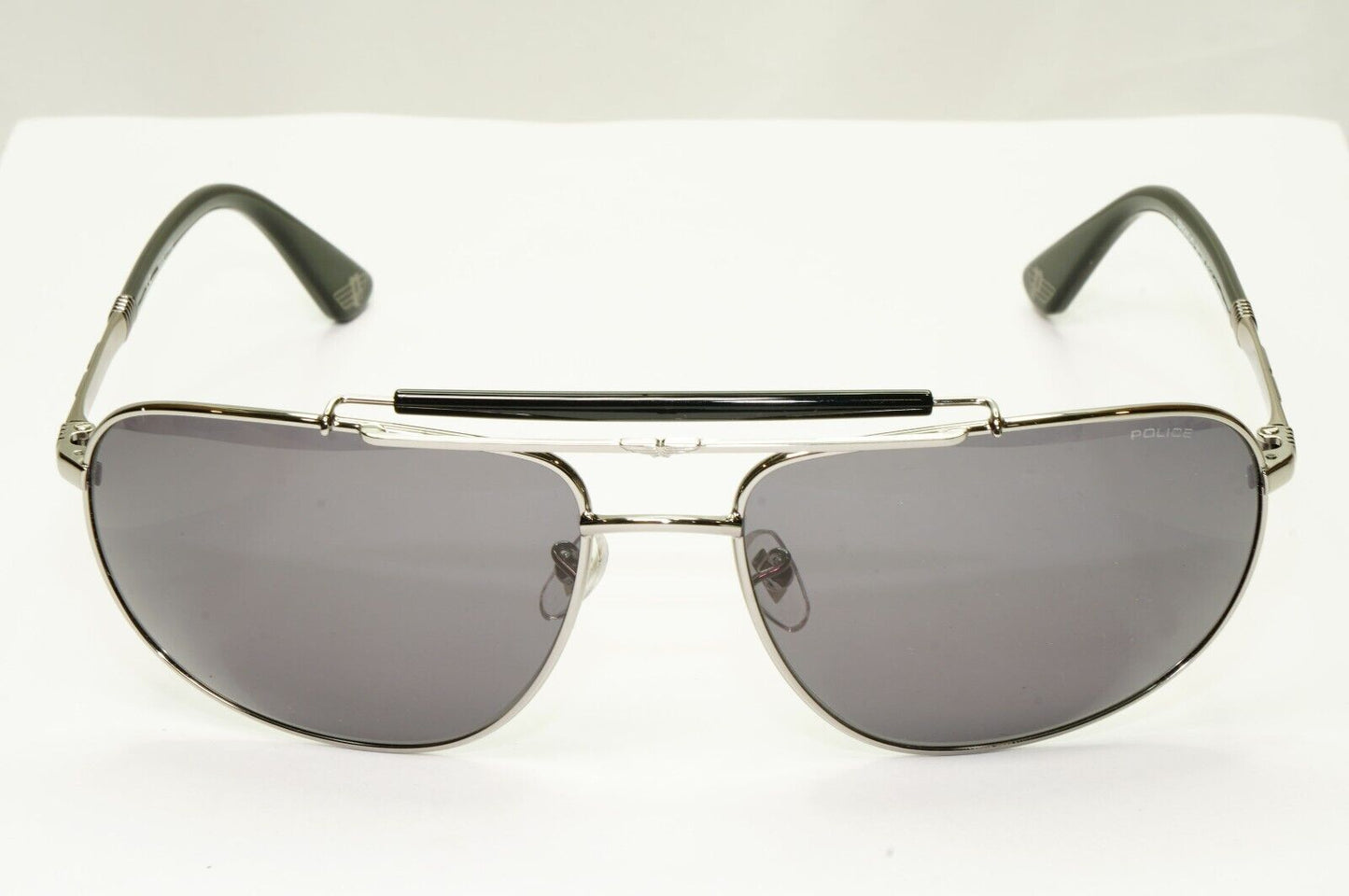 Police Silver Black Sunglasses Pilot Brow Bar Origins 45 SPL D44 COL 0508 62mm