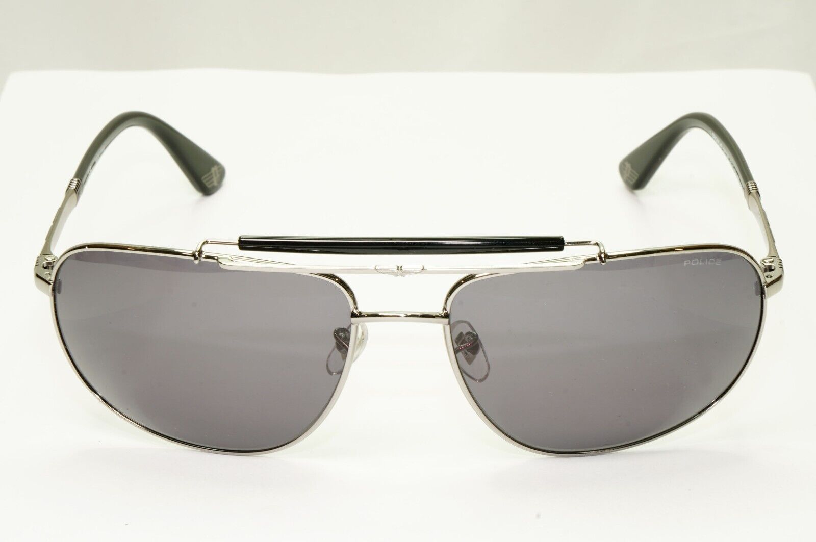 Police Silver Black Sunglasses Pilot Brow Bar Origins 45 SPL D44 COL 0508 62mm