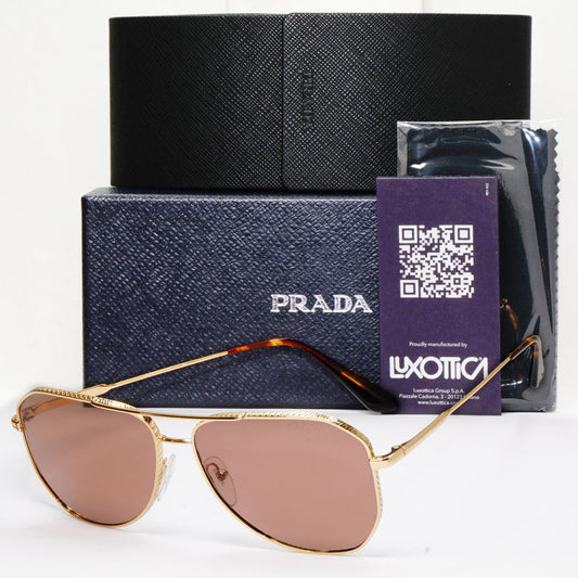 Prada Sunglasses Glass Lens Gold Brown Pilot Metal PR63XS SPR 63X 5AK-05D 58mm