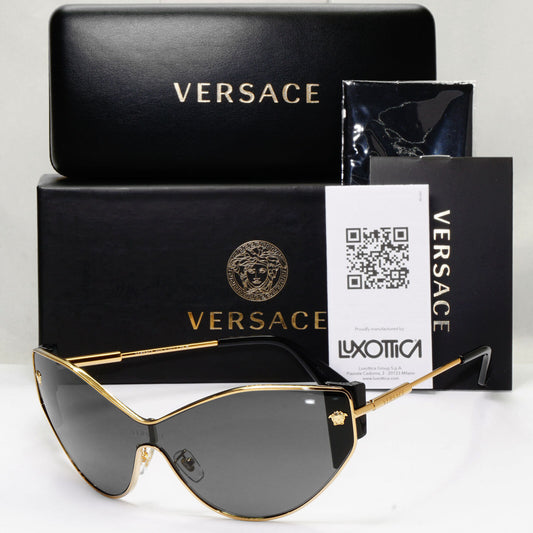 Versace Sunglasses Black Shield Gold Medusa Visor MOD 2239 1002/87