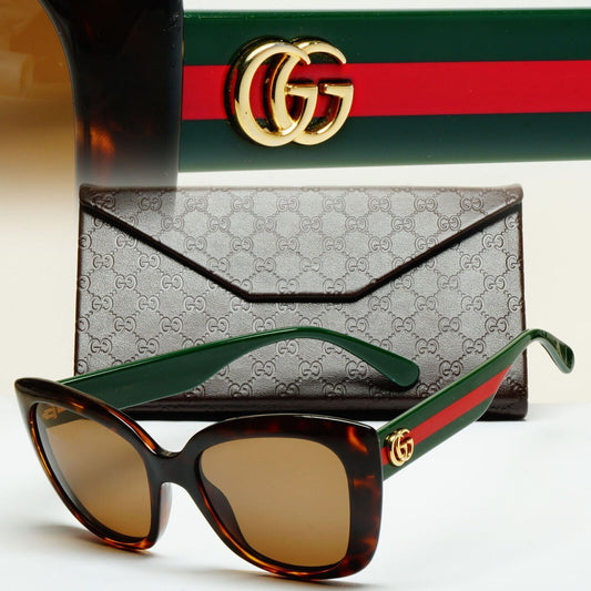 Gucci Sunglasses 2021 Brown Green Red Tortoise Square GG0860S 001 53mm 180125