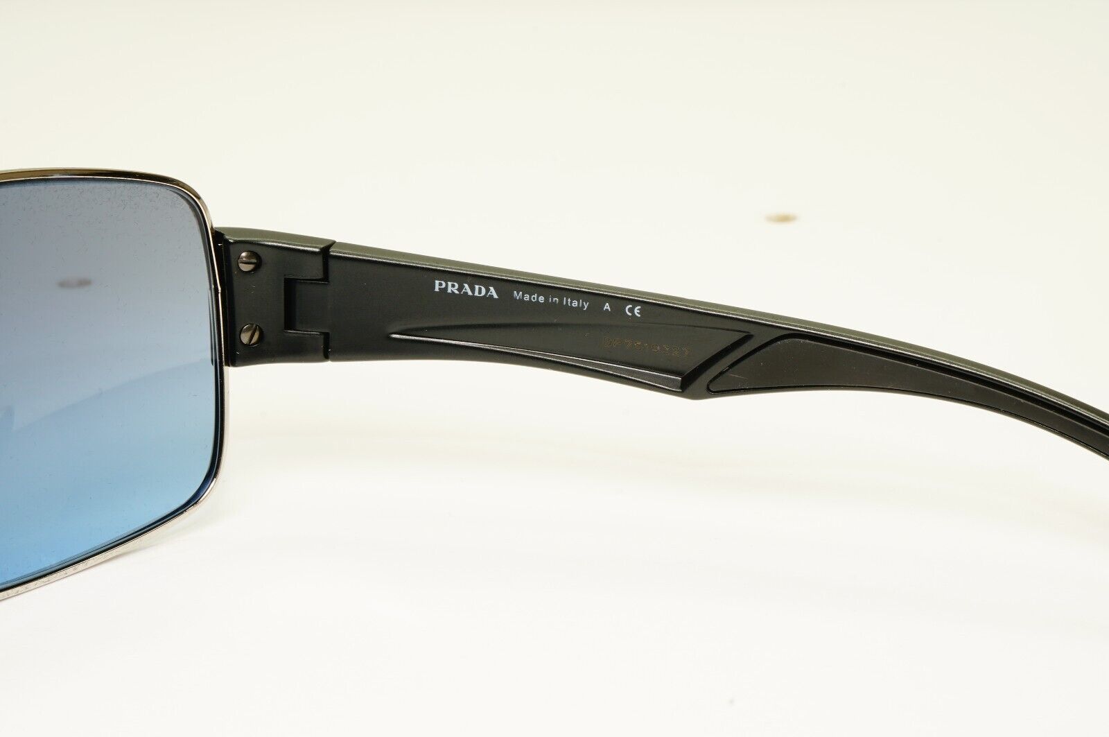 Prada Blue Black Sunglasses Silver Metal Gradient SPS 53N 1BC-5I1 Red Stripe